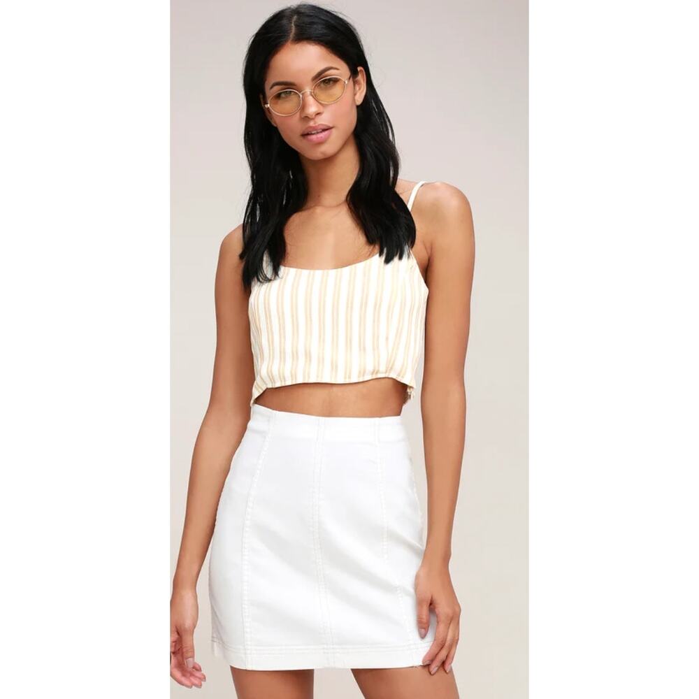 Free people white stretch denim mini skirt
